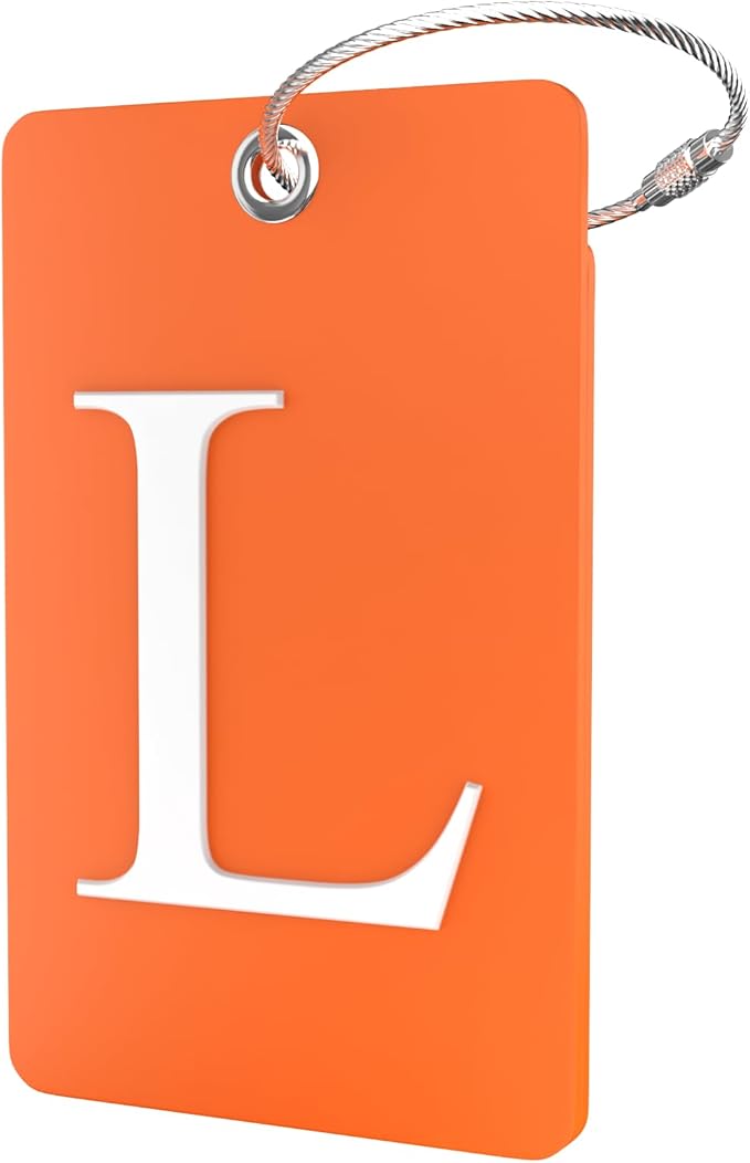 Shacke Luggage Tag Initial – Fully Bendable Tag w/Stainless Steel Loop - Orange (Letter L)
