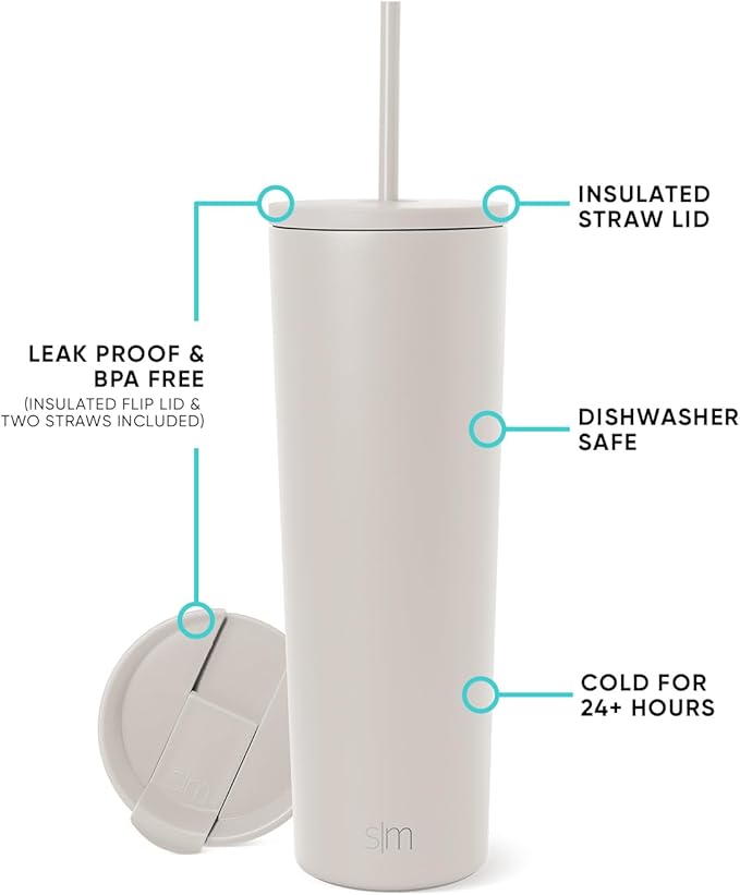 Simple Modern Classic Tumbler with Straw Lid | Insulated Iced Coffee Cup Reusable Stainless Steel Water Bottle Travel Mug | Gifts for Women Men Her Him | 28oz | Almond Birch