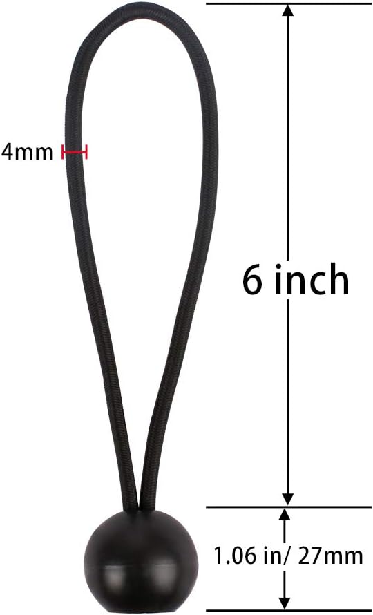 AOPRIE 30 Pcs Bungee Balls 6Inch Black Ball Bungees Heavy Duty Heavyweight 6 inch Tarp Bungee Cords, Weather Resistant Tie Down Strap 4mm Thickness - for Camping, Tents, Cargo, Holding Wire and Hoses