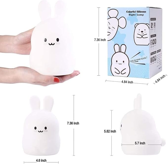 Animal-Shaped Night Light, Rechargeable LED Soft Silicone (BPA Free) Bedside Lamp for Children/Adults, Adjustable Brightness and 9 Colors by Touch Control & Remote Control (Big Rabbit)