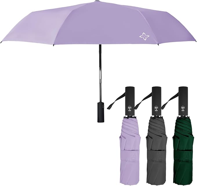 Windproof Travel Umbrella for Rain - 43" Compact Folding Umbrella, Reinforced Strong Frame, Lightweight Portable Parasol with UPF 100+ UV Sun Protection, Cruise Ship Essentials