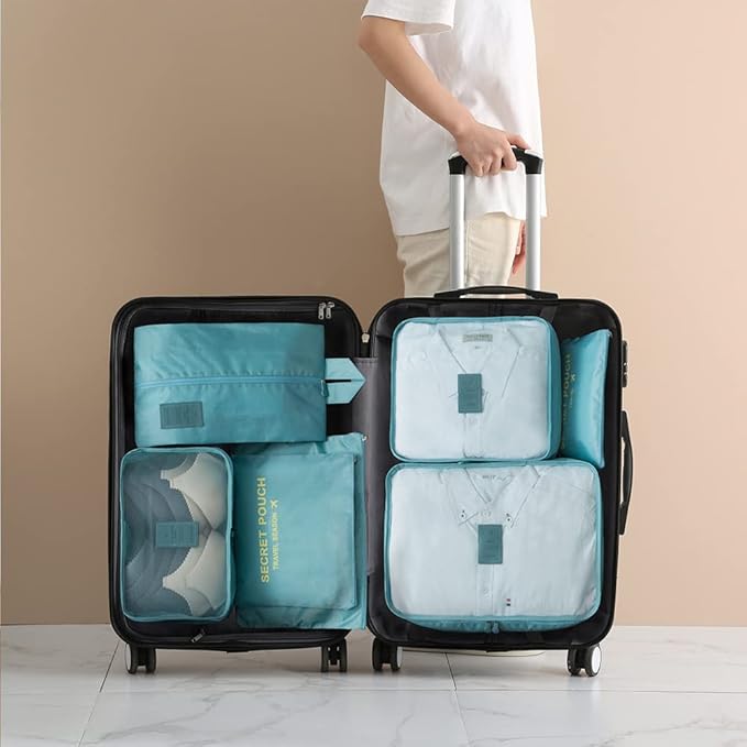 Packing Cubes for Suitcases - 7 Pieces, Light Packing Cubes for Travel, Suitcase Organizer Bags Set, Luggage Organizers for Suitcase, Water-Resistant Travel Essentials, Nile Blue