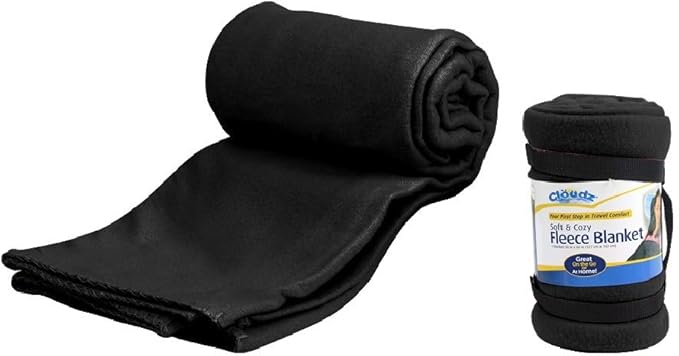 Cloudz Cozy Fleece Airplane Travel Blanket for Your Flight, Car, Camping, Home or Comforting Warmth Anywhere! - Black
