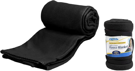 Cloudz Cozy Fleece Airplane Travel Blanket for Your Flight, Car, Camping, Home or Comforting Warmth Anywhere! - Black