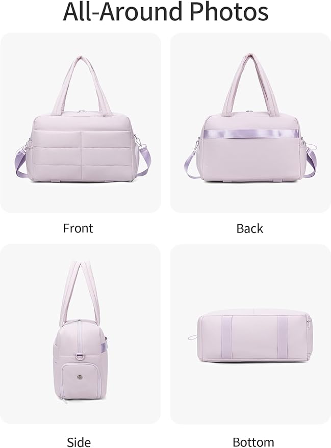 Gitus Carry On Duffle Gym Bag for Women Puffer Weekender Overnight Duffel Bag for Travel with Clear Toiletry Pouch Sport Yoga Fitness Essentials Gifts (Lavender)