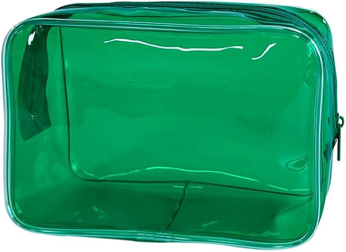 Neon TSA Approved Clear Toiletry Pouch, 7"x2.3"x4.7" Size, PVC Travel Makeup Bags for Toiletries, Transparent Cosmetic Bag for Women and Men Small (dark green)
