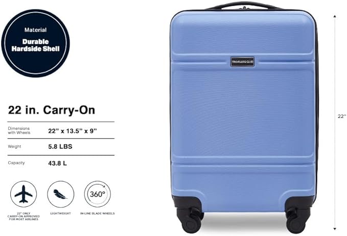 Travelers Club Skyline 22" Carry-On Spinner Luggage, Skyline Blue