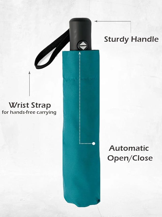 Windproof Travel Umbrella - Compact, Light, Full Automatic Open/Close - Folding Backpack Umbrella for Rain & Sun UV Preotection For Men & Women, Unbreakable 8 Fiberglass Ribs UK Design
