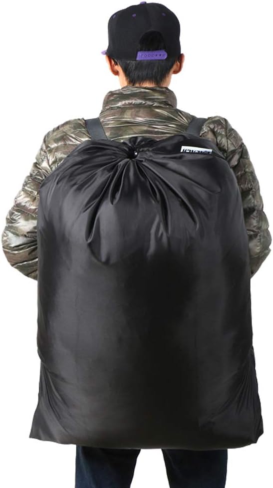 2 Pack Laundry Bag Backpack, 27” x 34”Sturdy Laundry Bag with Shoulder Straps Drawstring Closure Heavy Duty Foldable Laundry Backpack for College, Travel, Laundromat, Apartment (Black Blue)