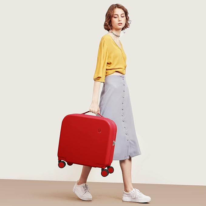 mixi Carry on Luggage, Suitcase with Spinner Wheels 16in Luggage Hardshell Lightweight Rolling Suitcases PC with Cover & TSA Lock, Red