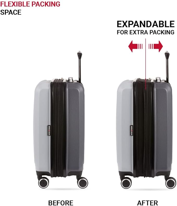SwissGear Duet Expandable Luggage, Hard Shell Carry-On Luggage with Spinner Wheels