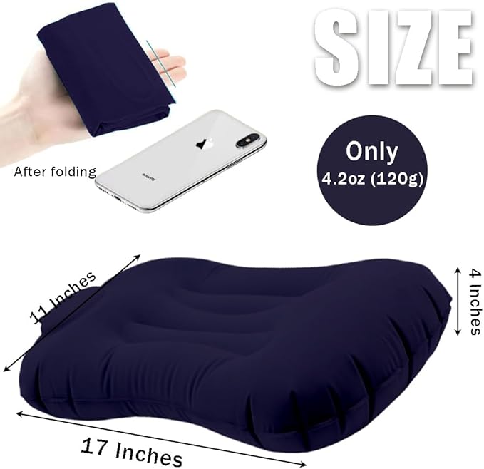 OULIGET Portable Lightweight Mini Inflatable Pad,Stadium Booster Seat Bleacher Cushion,Foldable Waterproof Sitting Pad to Raise Height for Outdoor Camping Hiking Beach Office (Dark Blue)