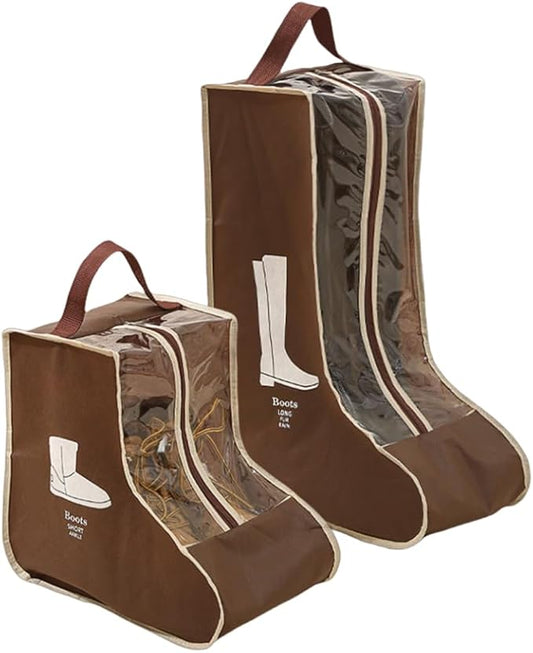 2 Set Boot Storage,Portable Short Boots and Tall Boots Storage or Protector Bag,Shoe Dust Bags,Shoe Sleeves for Travel,Clear Boots Cover,Shoes Packing Organizers for Adult Sneakers (Brown)
