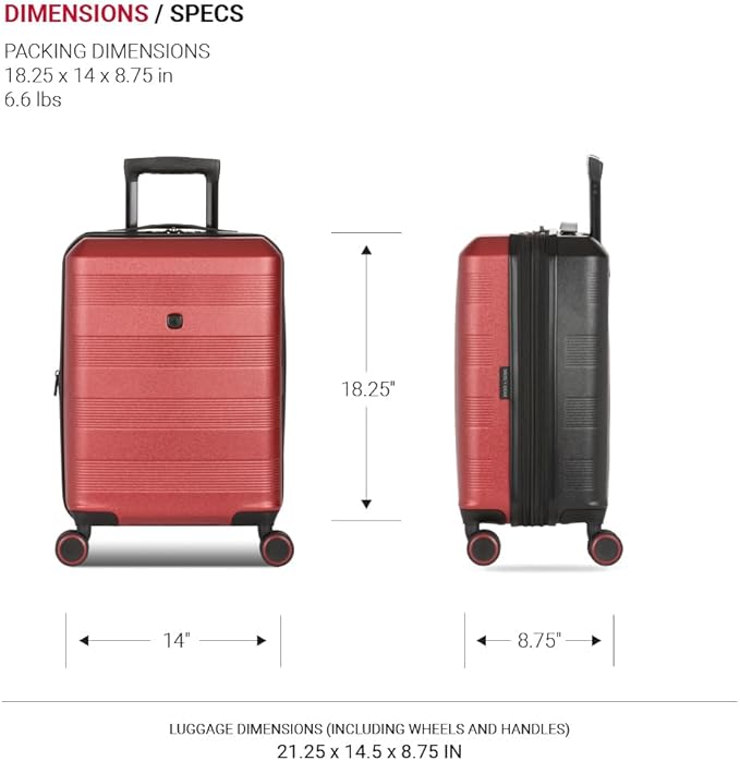 SwissGear Duet Hardside Expandable Luggage with Spinner Wheels, Red/Black, 3-Piece Set (19/24/28)