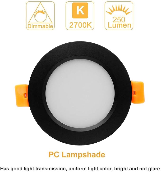 2 Inch LED Recessed Lighting, Dimmable Downlight 3W(35W Halogen Equivalent), CRI80, 2700K Ultra Warm White Ceiling Light with LED Driver(4 Pack)
