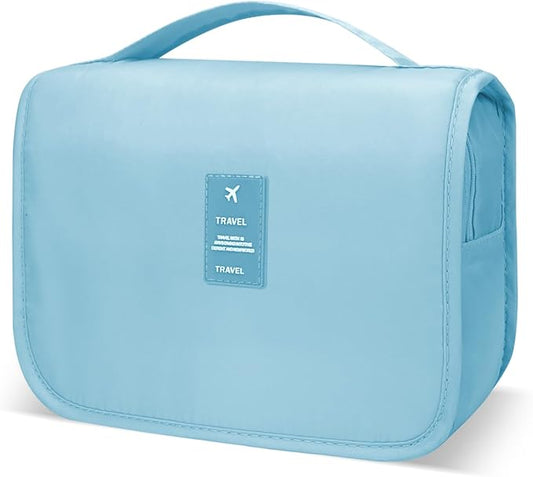 Large Capacity Toiletry Bag Travel Bag with Hanging Hook for Men and Women Waterproof Travel Cosmetic Bag Bathroom Storage Bag for Brushes Set, Full-Sized Shampoo,Accessories(Baby Blue)