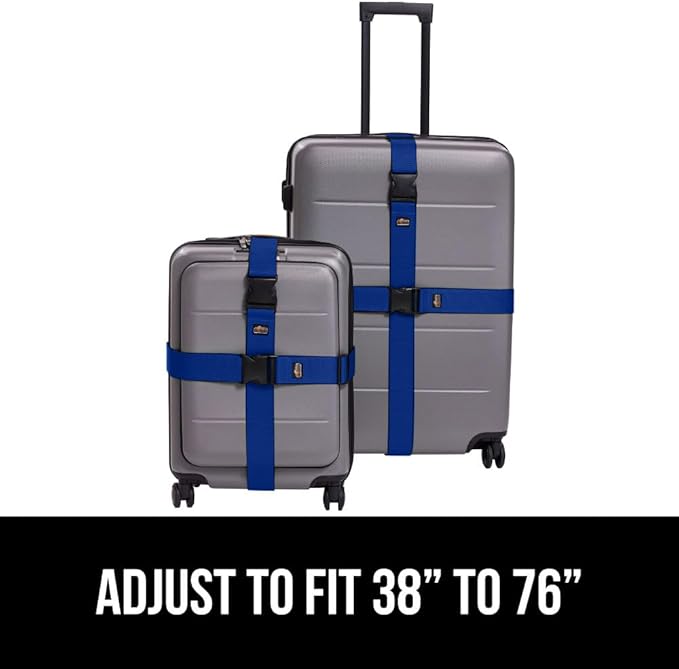 GORILLA GRIP Heavy Duty 8 Pack Adjustable Luggage Straps for Suitcases, Easy to Identify Travel Belt Connector Holds Suitcase Together, Extends Life of Bag, Strap Connects Two Bags, Accessories Blue