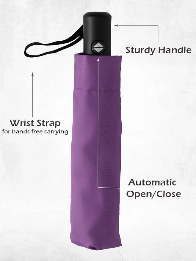 Windproof Travel Umbrella - Compact, Light, Full Automatic Open/Close - Folding Backpack Umbrella for Rain & Sun UV Preotection For Men & Women, Unbreakable 8 Fiberglass Ribs UK Design