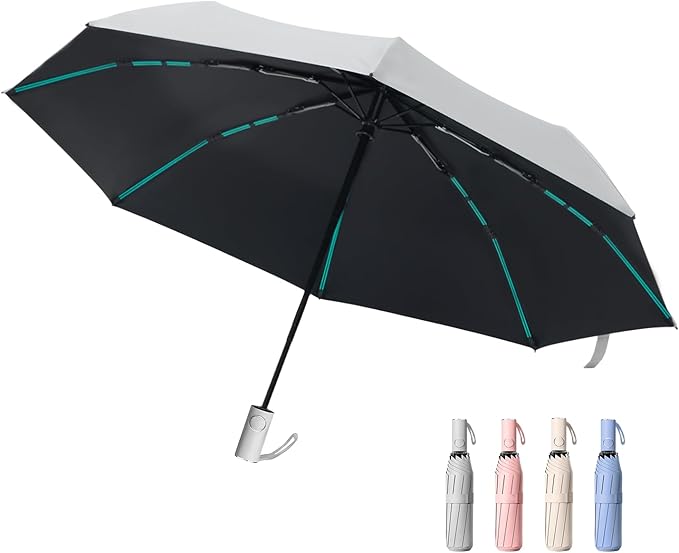 Compact Automatic Folding Travel Umbrella-Windproof Rainproof, PF50+ Sun Protection for Hiking,Outdoor,Chool,Golf Course & Daily Use,Sturdy Multi-Ribbed Frame