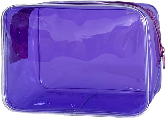 Neon TSA Approved Clear Toiletry Pouch, 7"x2.3"x4.7" Size, PVC Travel Makeup Bags for Toiletries, Transparent Cosmetic Bag for Women and Men Small (purple)
