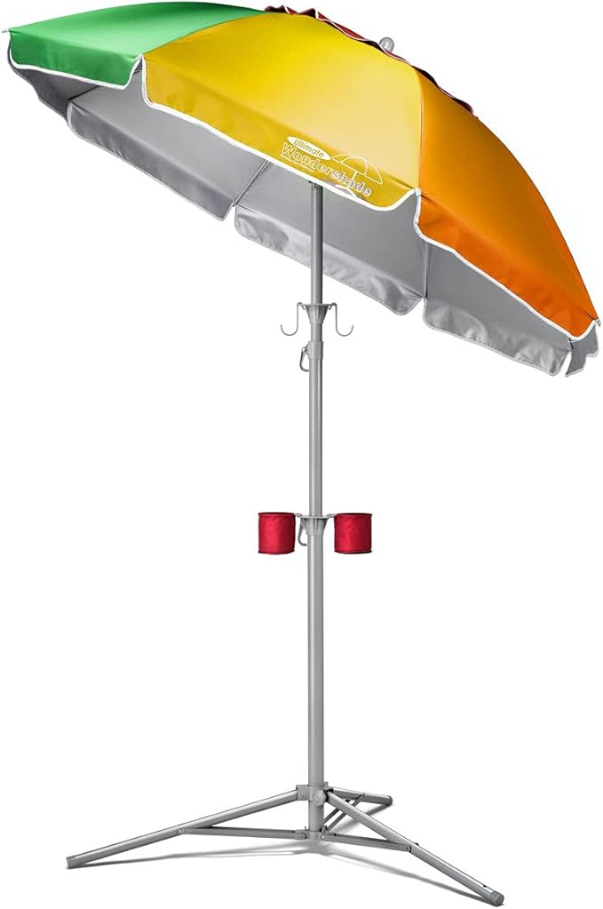 Wondershade Ultimate Portable Sun Shade Umbrella – Lightweight Adjustable Outdoor Patio & Beach Umbrella with Tripod Base (Rainbow)