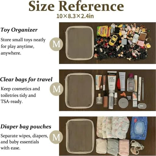 4 pcs Clear Zipper Pouches,Hard Shell Zipper Case, Toiletry Bag for Travel, CLear Diaper Bag, Toiletry Pouch, Travel Organizer, Cosmetic Bag,Toy Storage Bins (M+3S)(Ivory)