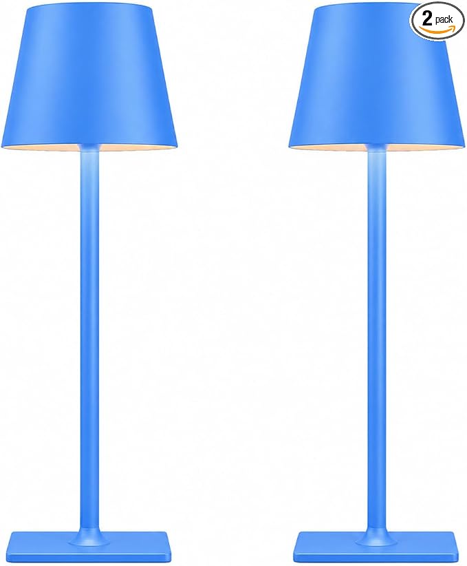 Yogaret Blue Cordless Table Lamp Set of 2, Indoor/Outdoor Table Lamp for Restaurant Home Dinner Patio Pinic | Portable table lights set of 2 wireless battery operated lamps for indoor tables, patio, restaurant, dinner and kitchen use