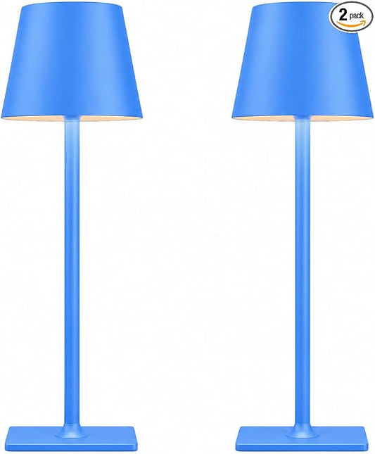 Yogaret Blue Cordless Table Lamp Set of 2, Indoor/Outdoor Table Lamp for Restaurant Home Dinner Patio Pinic | Portable table lights set of 2 wireless battery operated lamps for indoor tables, patio, restaurant, dinner and kitchen use
