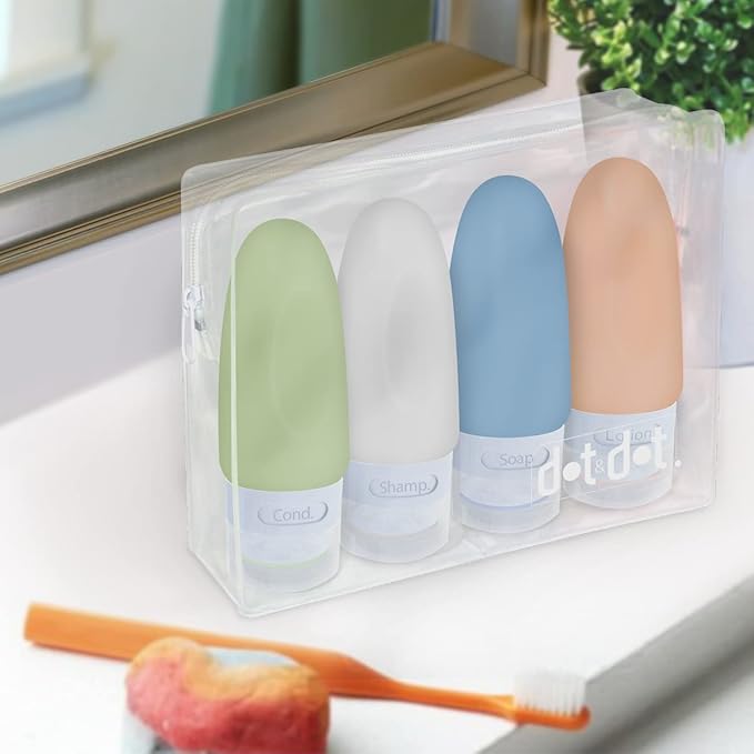 Dot&Dot Leak Proof Travel Bottles for Toiletries - 4 Pack Silicone Toiletry Containers - Shampoo and Conditioner Bottles TSA Quart Bag - 2 oz Size