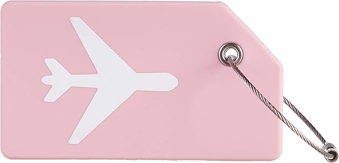 8 Pcs Luggage Tags for Suitcases, 26 Initial Letter Travel Luggage Baggage Identification Labels ID Tags Fully Bendable Tags with Stainless Steel Loop (Plane, Pink)