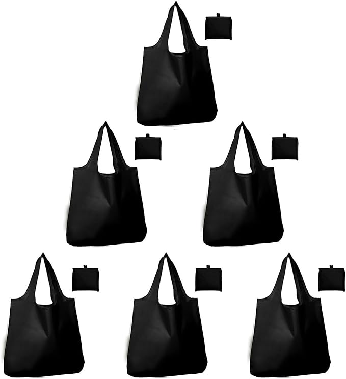 Foldable Reusable Grocery Bags – Heavy Duty 6 Pack with Handles | XL Tote for Women & Men, Market, Travel, Storage