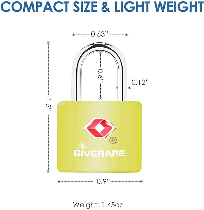 4 Pack TSA Approved Travel Luggage Locks with Keys, Solid Brass Copper Keyed Padlock, ABS Plastic Covered Small Locks for Suitcase, Backpack, Gym Locker, Jewelry Box-by GIVERARE
