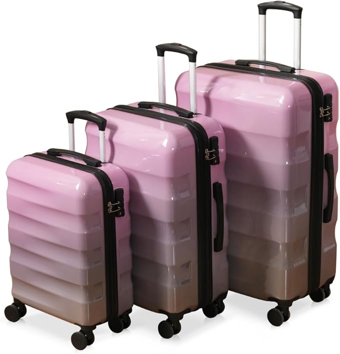 Lispin Luggage Set Softshell Expandable 4 Piece Suitcase with Wheels Softside Lightweight Travel Carry on Luggage (Pink and Gray 20"/24"/28")