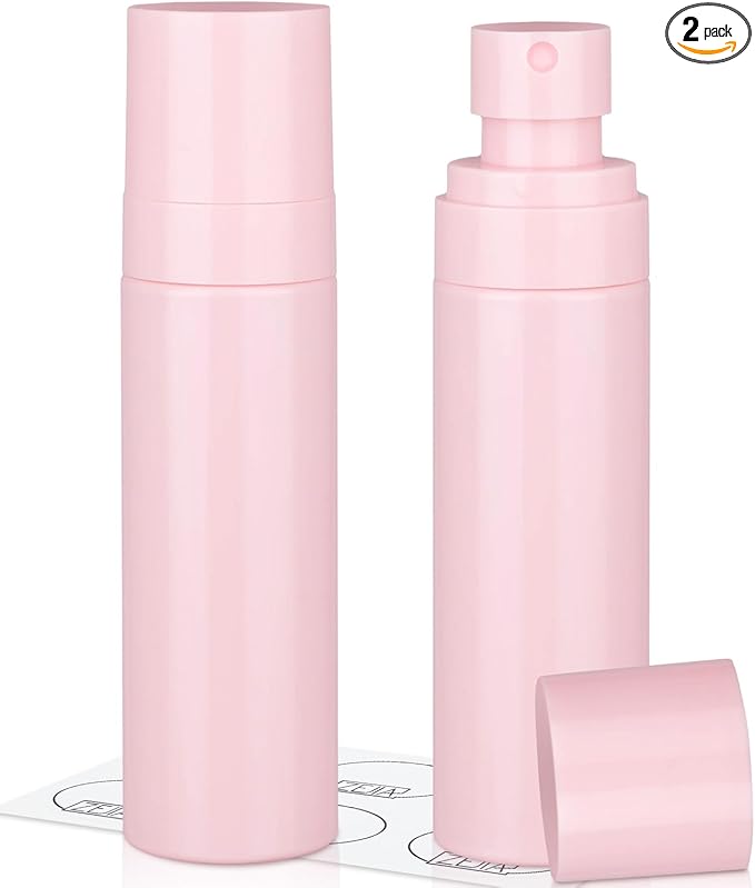 ZEJIA 2 Pack Small Spray Bottle, 2.7OZ/80ml Travel Spray Bottle, Empty Fine Mist Spray Bottles, Refillable Mini Spray Bottles with Labels (Pink)