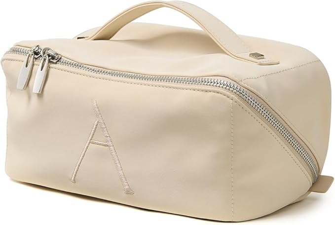 EACHY Travel Makeup Bag, Large Capacity Cosmetic Bag for Women, Waterproof PU Leather, Flat Open Portable Toiletry Bag for Skincare, Brushes & Travel Essentials