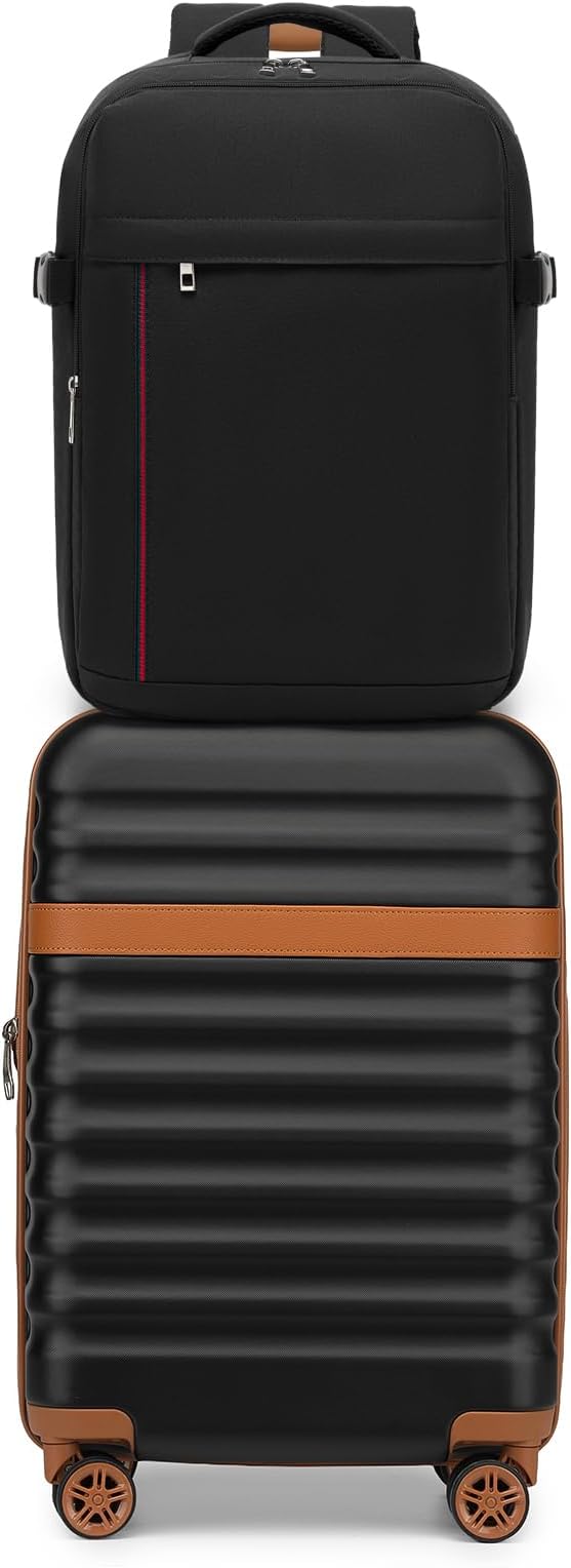 Kono Airline Approved Suitcase Set 3 Piece Luggage Set Lightweight Carry On Travel Luggage, TSA Lock Spinner Wheels Hardshell (Black/Brown, (BP/20))