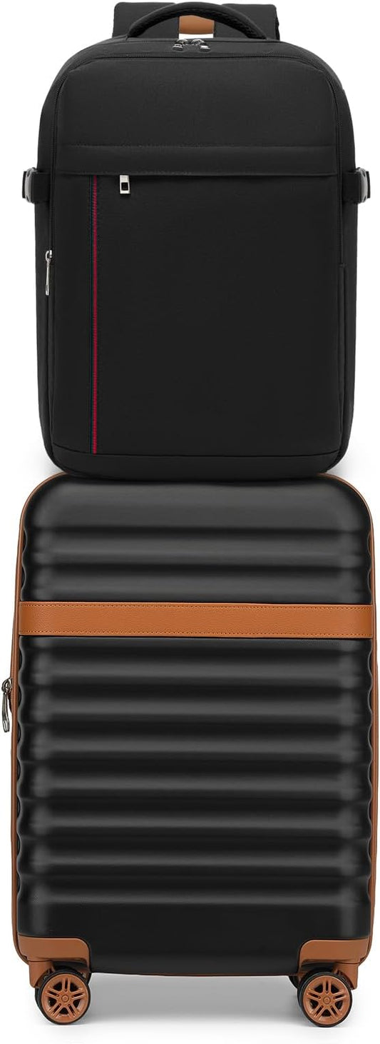 Kono Airline Approved Suitcase Set 3 Piece Luggage Set Lightweight Carry On Travel Luggage, TSA Lock Spinner Wheels Hardshell (Black/Brown, (BP/20))