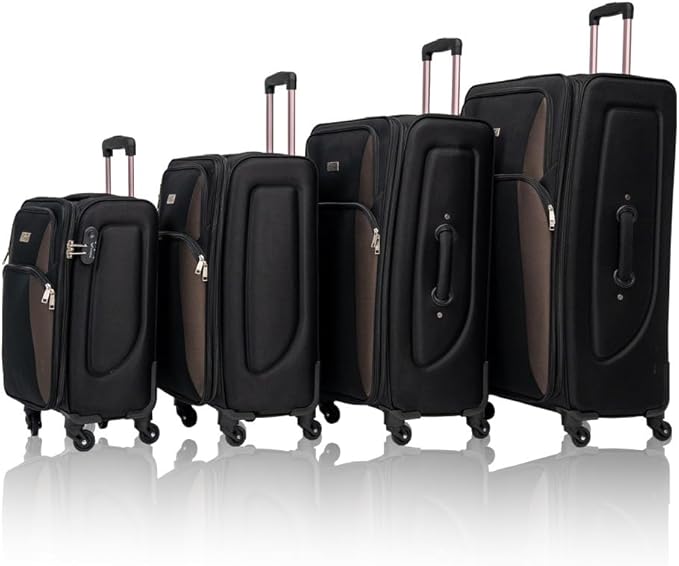 Lispin Luggage Set Softshell Expandable 4 Piece Suitcase with Wheels Softside Lightweight Travel Carry on Luggage (Black + Polyester)
