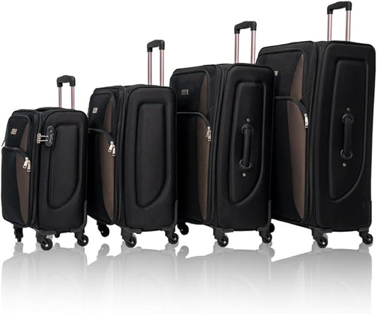 Lispin Luggage Set Softshell Expandable 4 Piece Suitcase with Wheels Softside Lightweight Travel Carry on Luggage (Black + Polyester)
