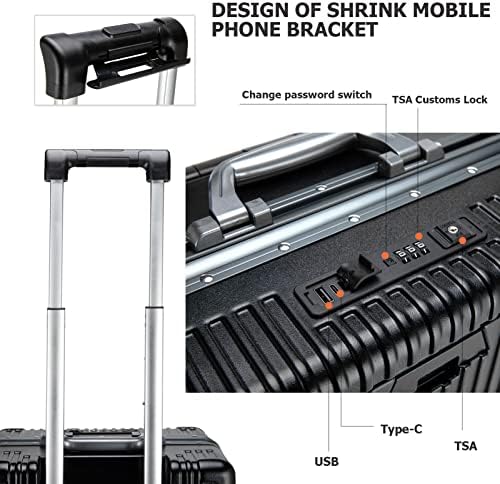 feilario Aluminium Frame PC Hard Shell Spinner Wheels Luggage,20.8"X15"X8.7 Airline Approved Built-In TSA lock Carry on Suitcase, with Cup Holder, USB Port, Phone Holder