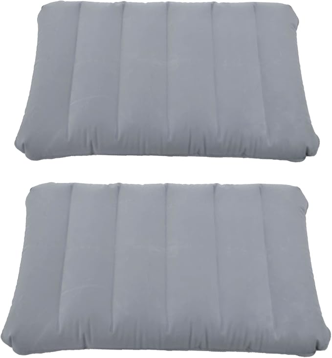 Alovexiong 2 Pack Gray Ultralight Inflatable Camping Pillow Small Squared Flocked Fabric Air Pillow for Hiking, Camping, Traveling, Napping, Desk Rest, Neck & Lumbar Support