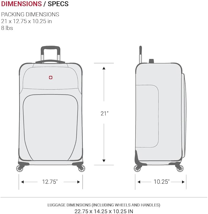 SWISSGEAR Sion Softside Expandable Spinner Luggage Durable Lightweight Travel Suitcase, Evergreen, 3-Piece Set (21/25/29)