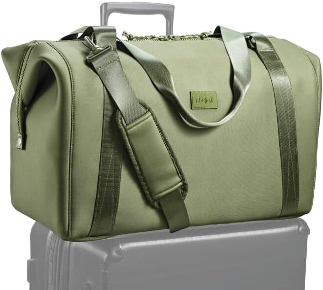 Fit & Fresh Neoprene Weekender Bag for Women – Carry-On Friendly Travel Duffel with Expandable Sides, Trolley Sleeve & Pockets – Lightweight, Water-Resistant Overnight Bag for Weekend Trips + Gym