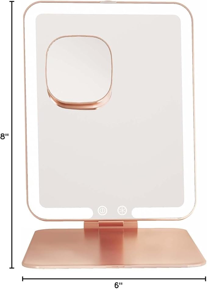 Mocado Travel Makeup Mirror with Light, Tripple Folding Vanity Mirror with Lights, 3 Colors Lighted Makeup Mirror, 1500mAh Rechargeable, Memory Function, Freely Adjust Height and Angle(Rose Gold)