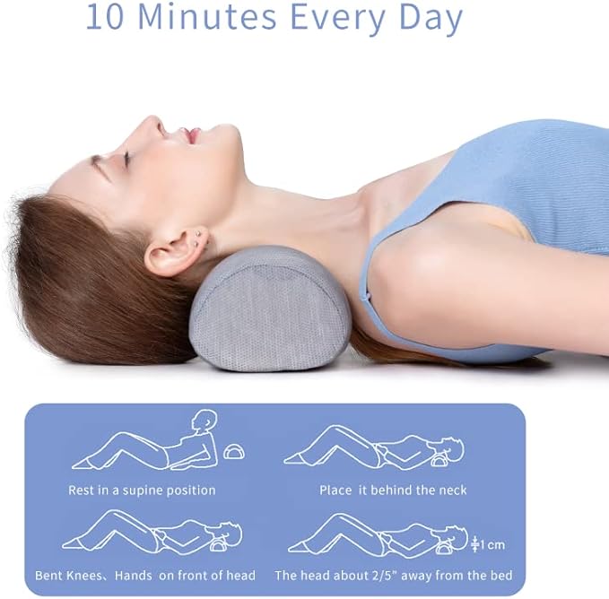 Bespilow Cervical Neck Traction Pillow for Pain Relief - 30 Min Daily Stretcher & Relaxer - Dual-Layer Memory Foam Neck Roll for Back Sleeping - Small Orthopedic Bolster with Cooling Cover