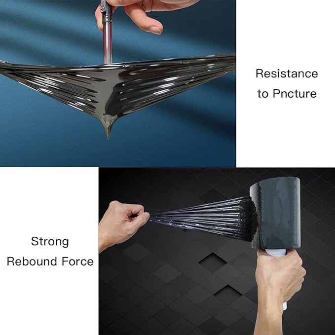 Stretch Wrap Film with Handle,5 Inch × 1000 Feet Shrink Wrap for Moving Supplies Black Plastic Film Self-Adhering