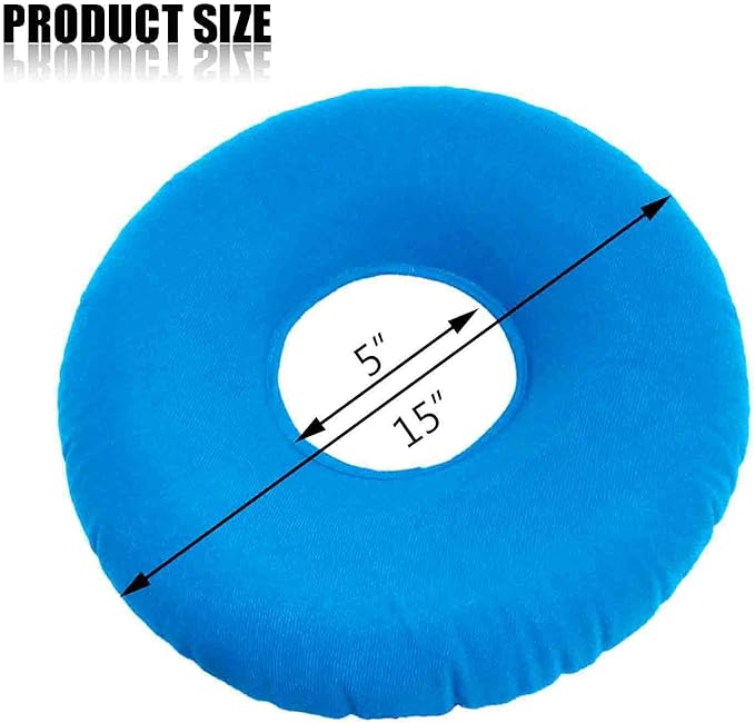 2 Pack Donut Pillow, Inflatable Donut Cushion for Tailbone Pain,Hemorrhoid Seat Cushion, Round Wheelchairs Seat Cushion for Home, Car or Office Chair (15" Dark Blue & Light Blue)