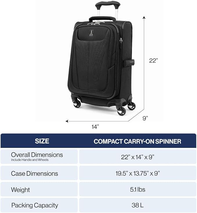 Travelpro Maxlite 5 Softside Expandable Luggage with 4 Spinner Wheels, Lightweight Suitcase, Men and Women