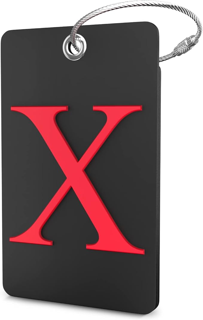 Shacke Luggage Tag Initial – Fully Bendable Tag w/Stainless Steel Loop - Black (Letter X)