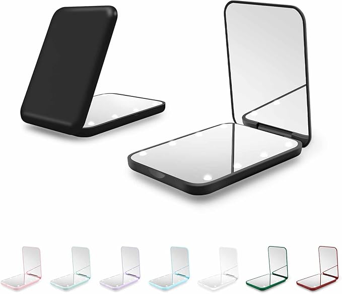 Kakuje Compact Mirror, 1X/3X Magnification LED Pocket Mirror with Nternal BIattery, Mini Mirror for Purse, Pocket,Travel and Present (Black)